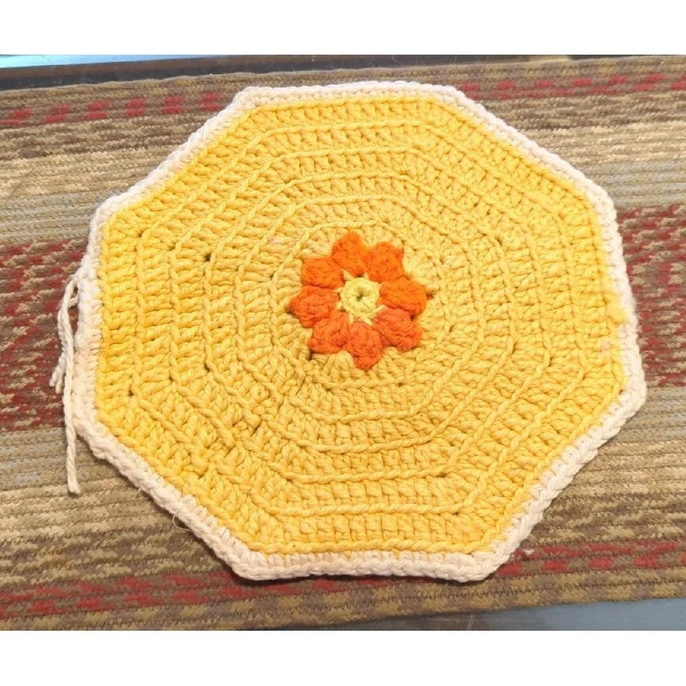 Vintage Crochet Tabletop Colorful Counter Doile Trivet Handmade By Granny